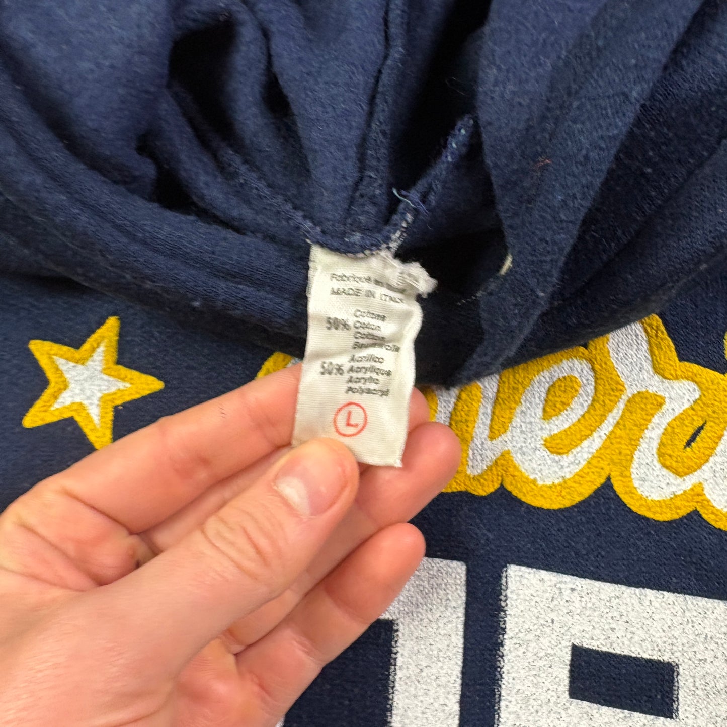 Vintage 90s Navy Boxy Graphic Hoodie Sweatshirt - M