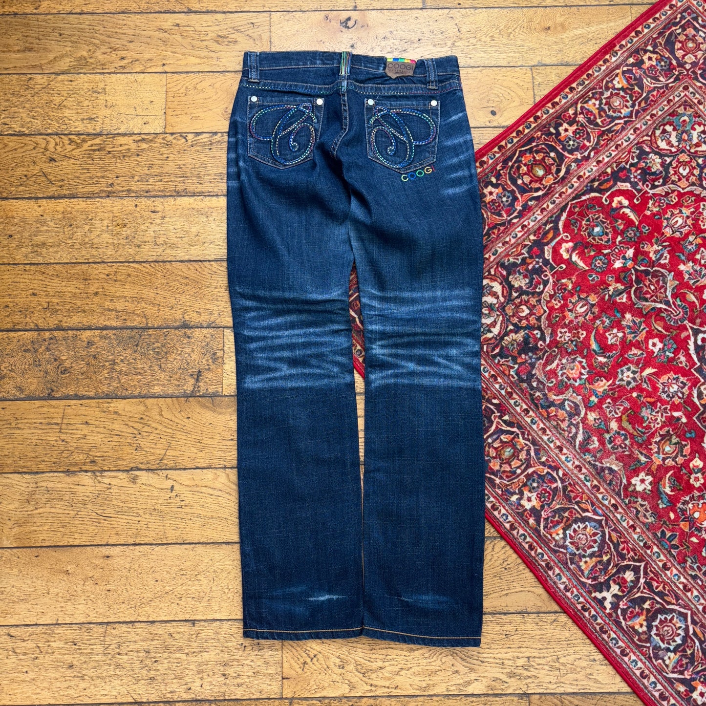 Vintage Coogi Blue Womens Embroidered Y2K Hip Hop Straight Jeans - 32L
