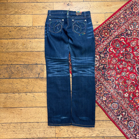 Vintage Coogi Blue Womens Embroidered Y2K Hip Hop Straight Jeans - 32L