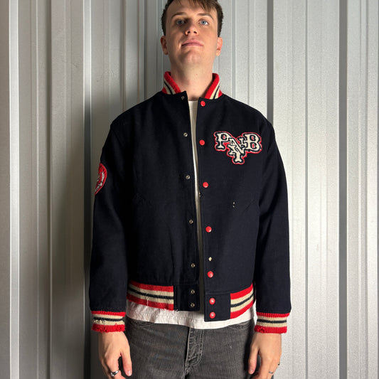 Vintage PNB Nation Wool Varsity Navy Cream Reversible Letterman Jacket - S