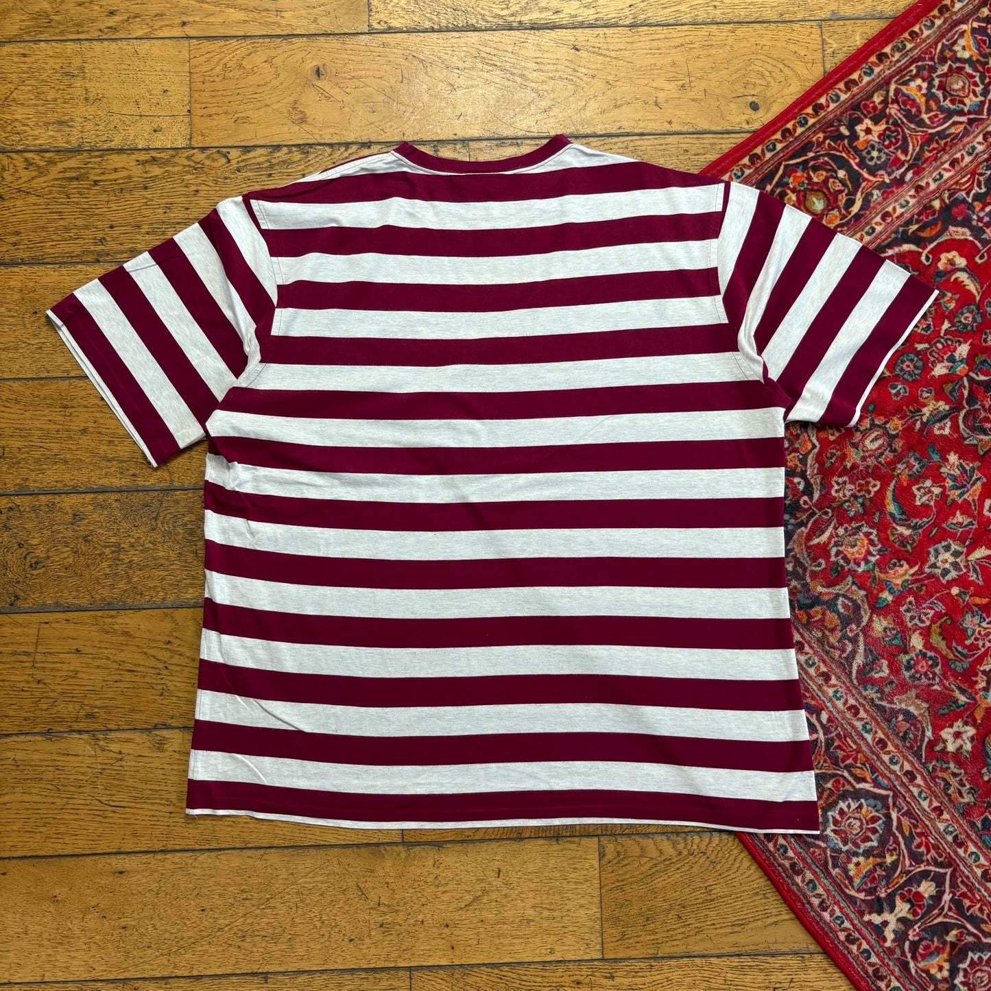 Vintage Chemise Lacoste Burgundy White Stripe T-Shirt - XL