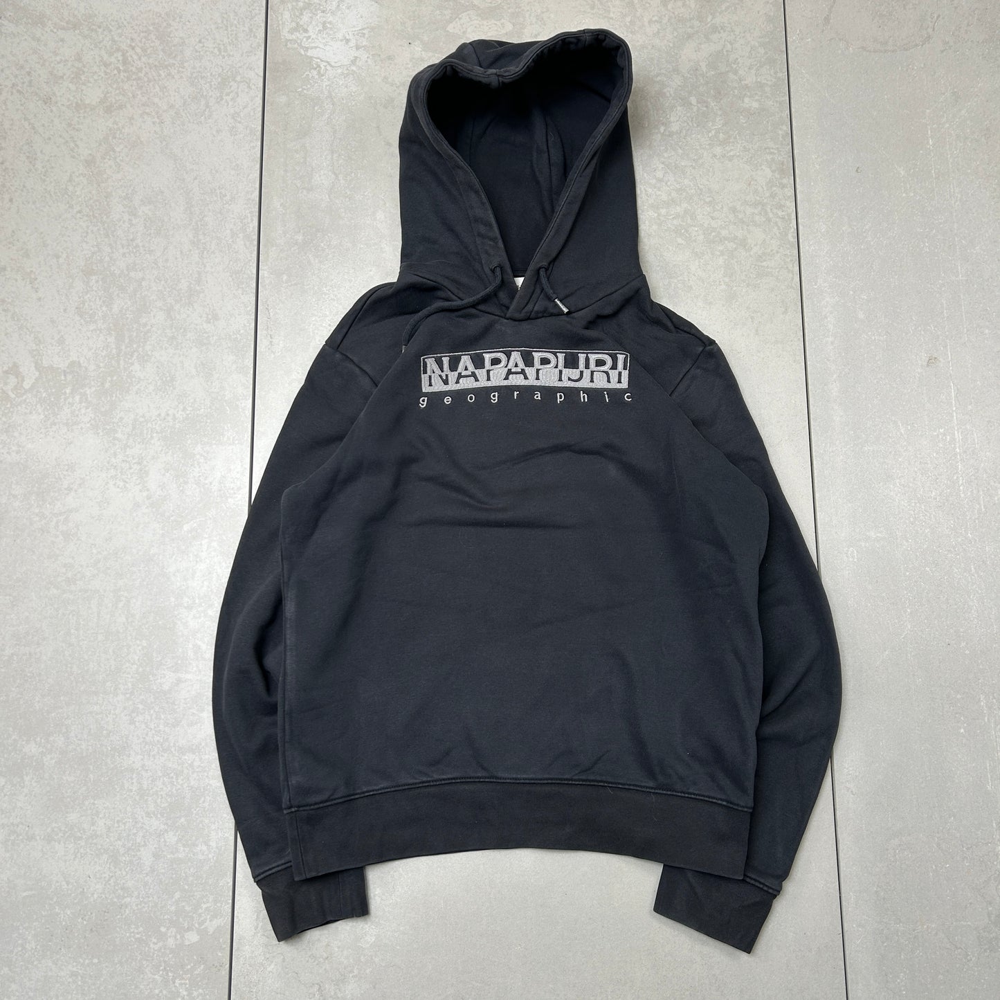 Vintage Napapijri Black Embroidered Hoodie Sweatshirt - M