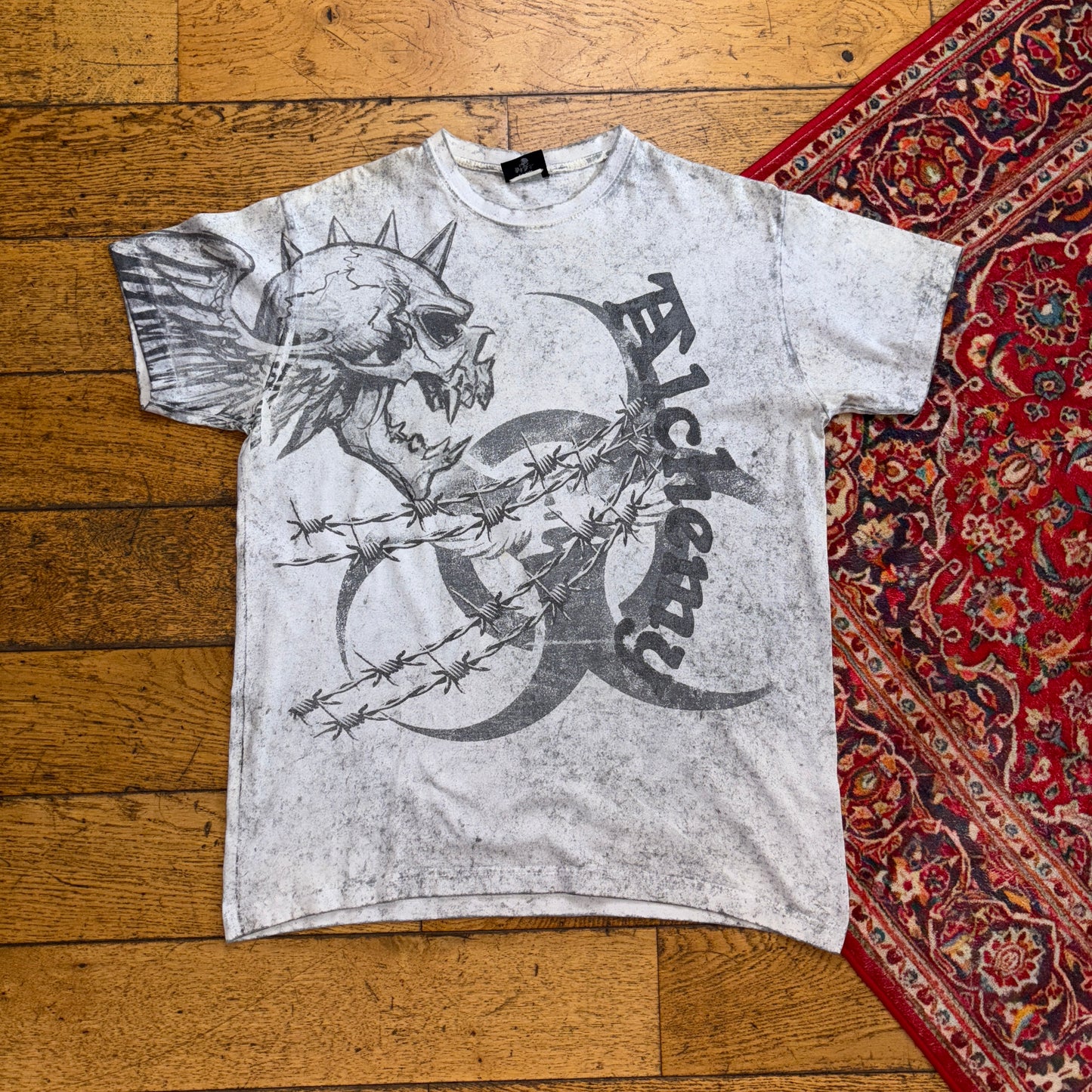 Vintage Grey Grunge Affliction Style Punk Skull Graphic T-Shirt - S