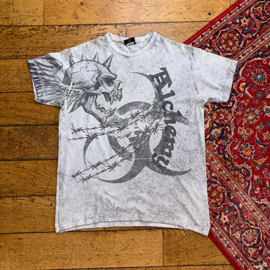 Vintage Grey Grunge Affliction Style Punk Skull Graphic T-Shirt - S