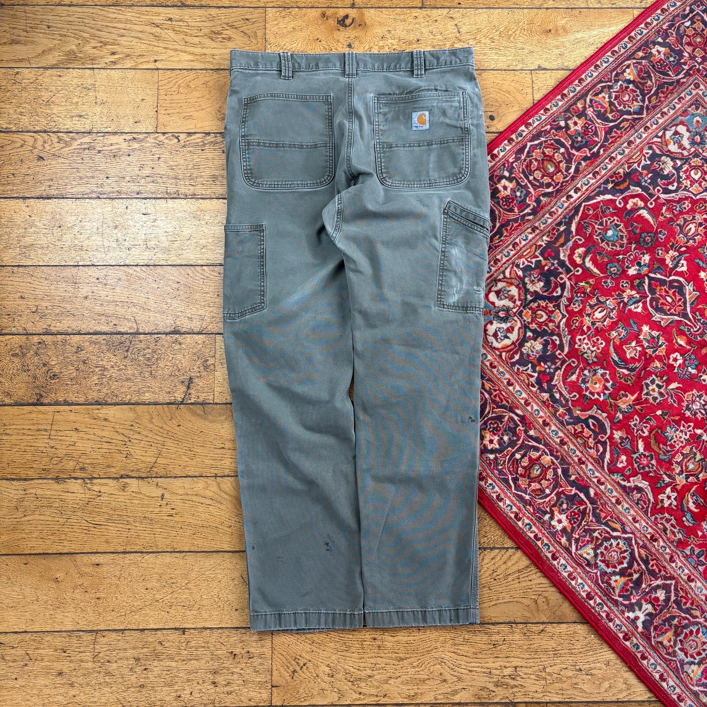 Vintage Carhartt Grey Green Double Knee Workwear Carpenter Trousers - 36