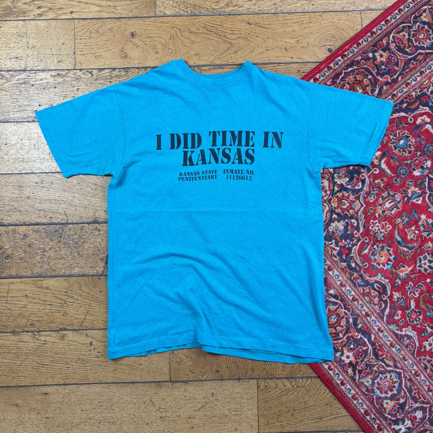 Vintage 90s Funny Kansas Prison Blue Single Stitch Graphic T-Shirt - S