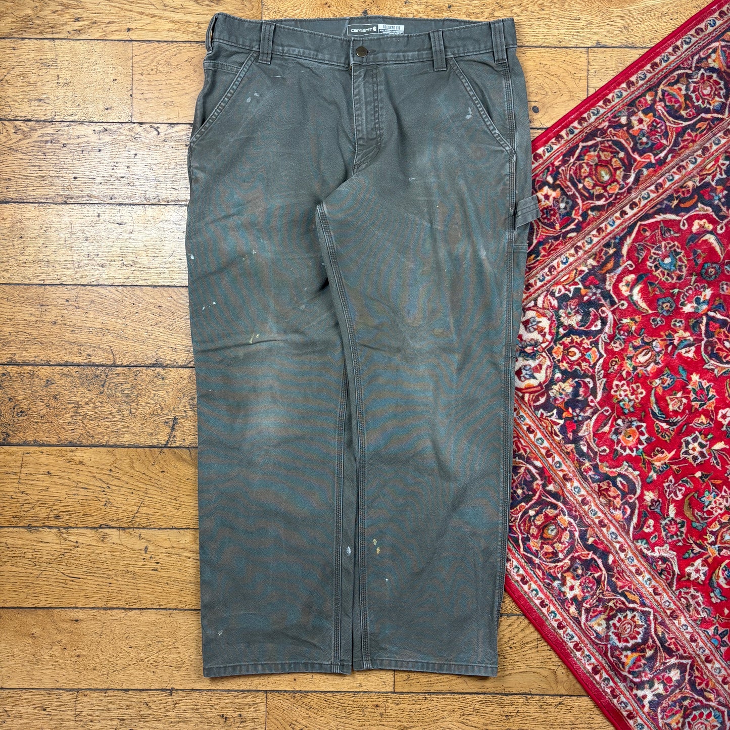 Vintage Carhartt Green Workwear Carpenter Baggy Trousers - 36