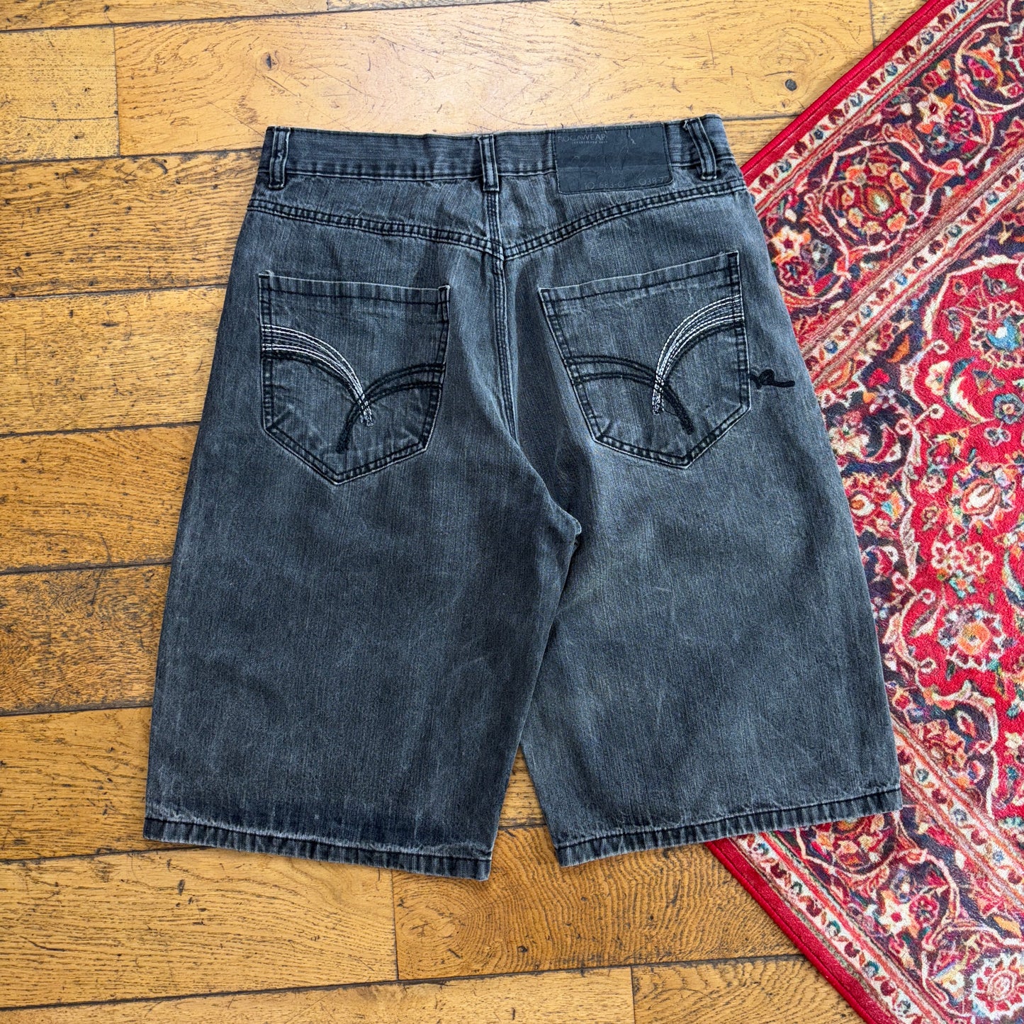 Vintage Rocawear Embroidered Hip Hop Black Baggy Shorts Jorts - 34