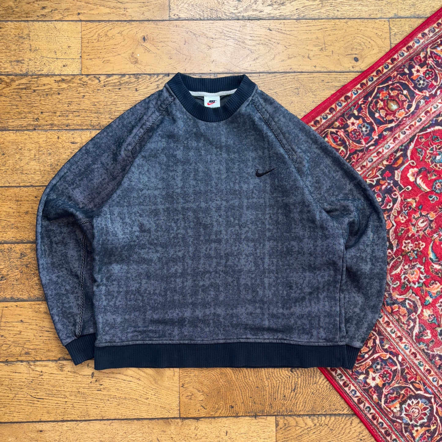 Vintage 90s Nike Black Swoosh Pinstripe Look Embroidered Boxy Sweatshirt -  S