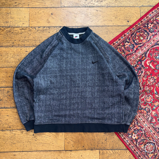 Vintage 90s Nike Black Swoosh Pinstripe Look Embroidered Boxy Sweatshirt -  S
