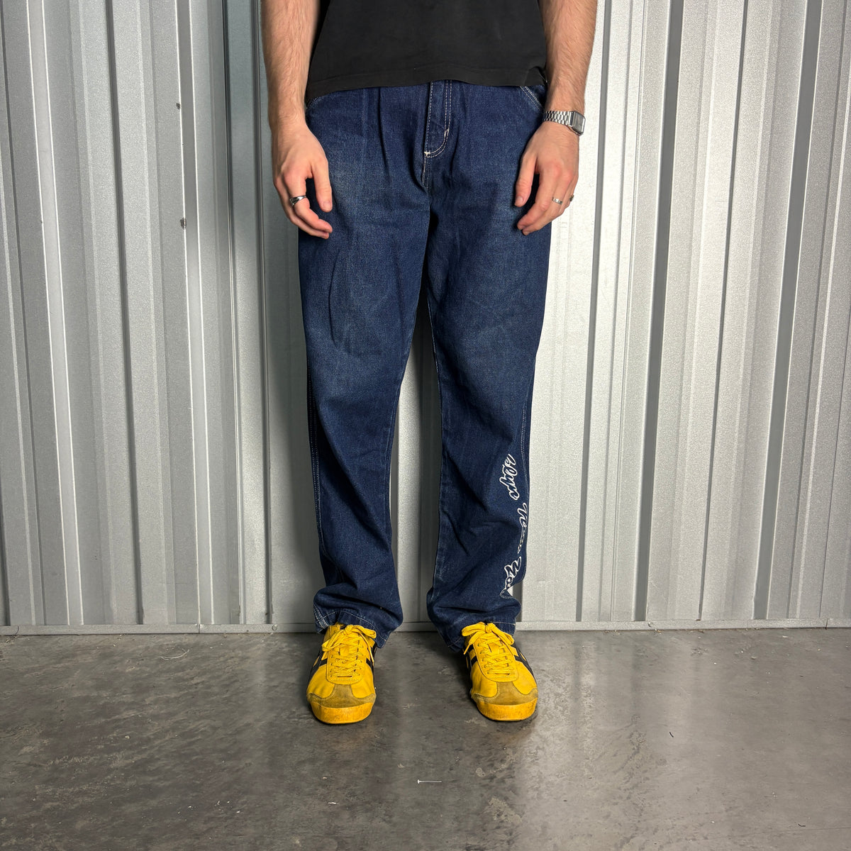 Karl Kani Blue Embroidered Japanese Denim Hip Hop Y2K Baggy Jeans - 31R