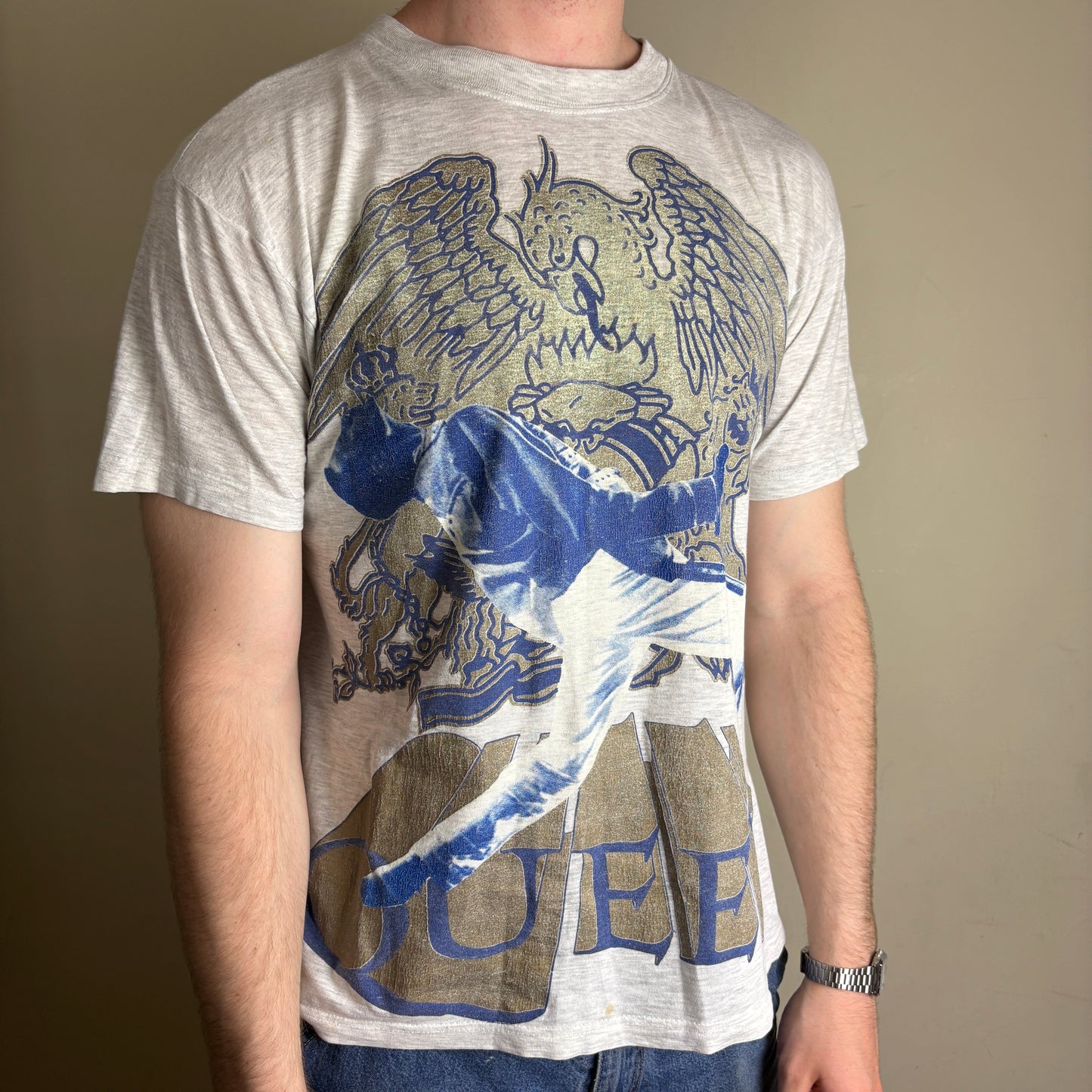 Vintage Queen Freddy Mercury Band Tee Grey Graphic T-Shirt - S