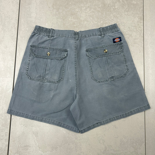 Vintage Womens Dickies Workwear Carpenter Blue Grey Baggy Shorts - Size 12