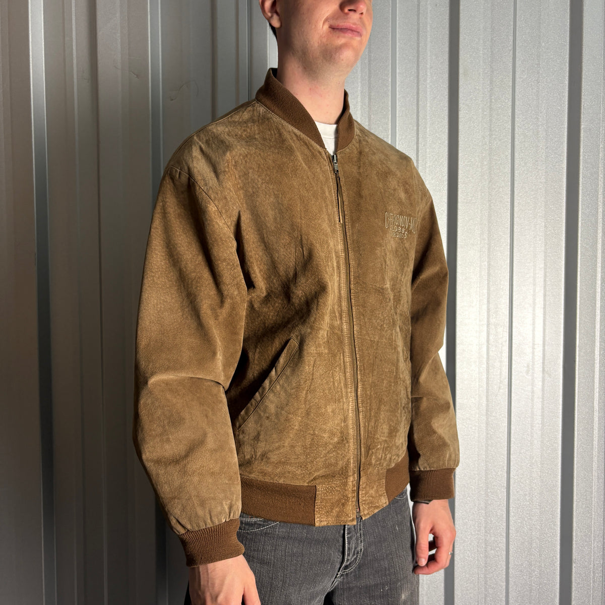 Vintage Chevignon 90s Brown Suede Leather Bomber Jacket - XL