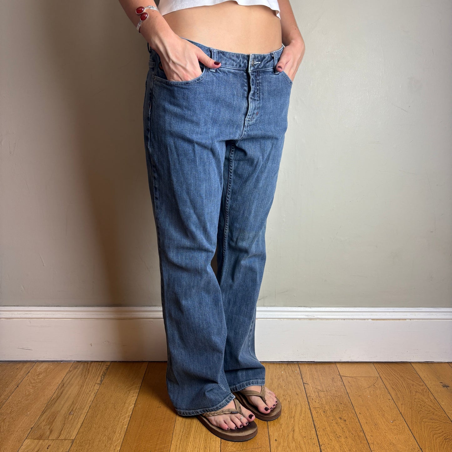 Vintage Harley Davidson Womens Blue Embroidered Y2K Hip Hop Bootcut Jeans - 34R