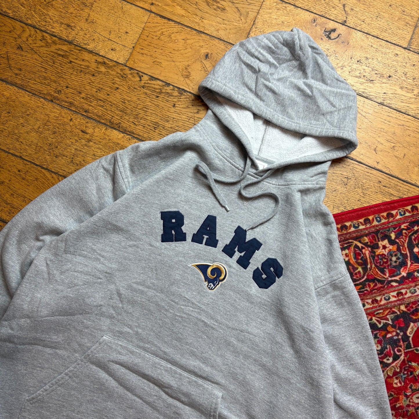 Vintage NFL Rams Grey Embroidered Hoodie Sweatshirt - L