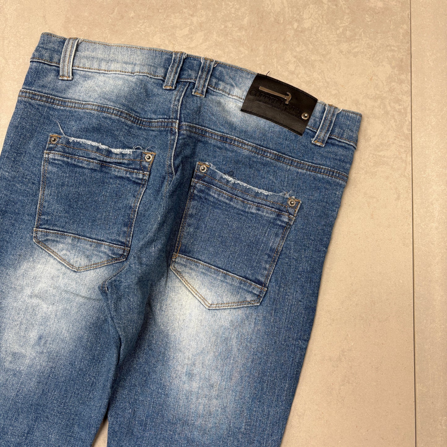 Vintage Embroidered Hip Hop Skinny Blue Jeans - 32