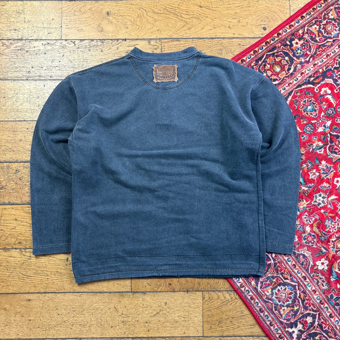 Vintage 90s Grey Raglan Embroidered Button Sweatshirt - M