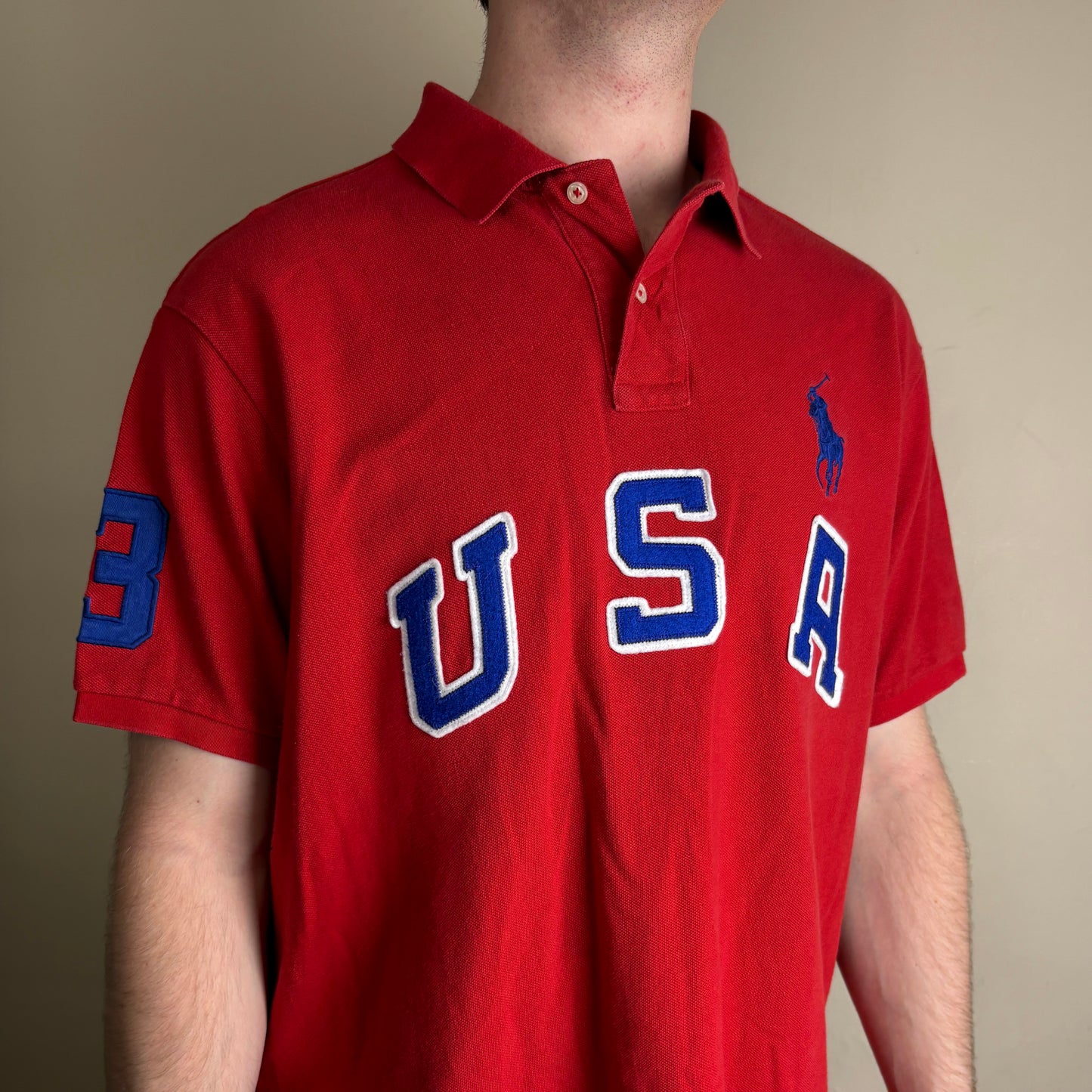 Vintage Ralph Lauren USA Big Pony Red Embroidered Polo Shirt - 2XL
