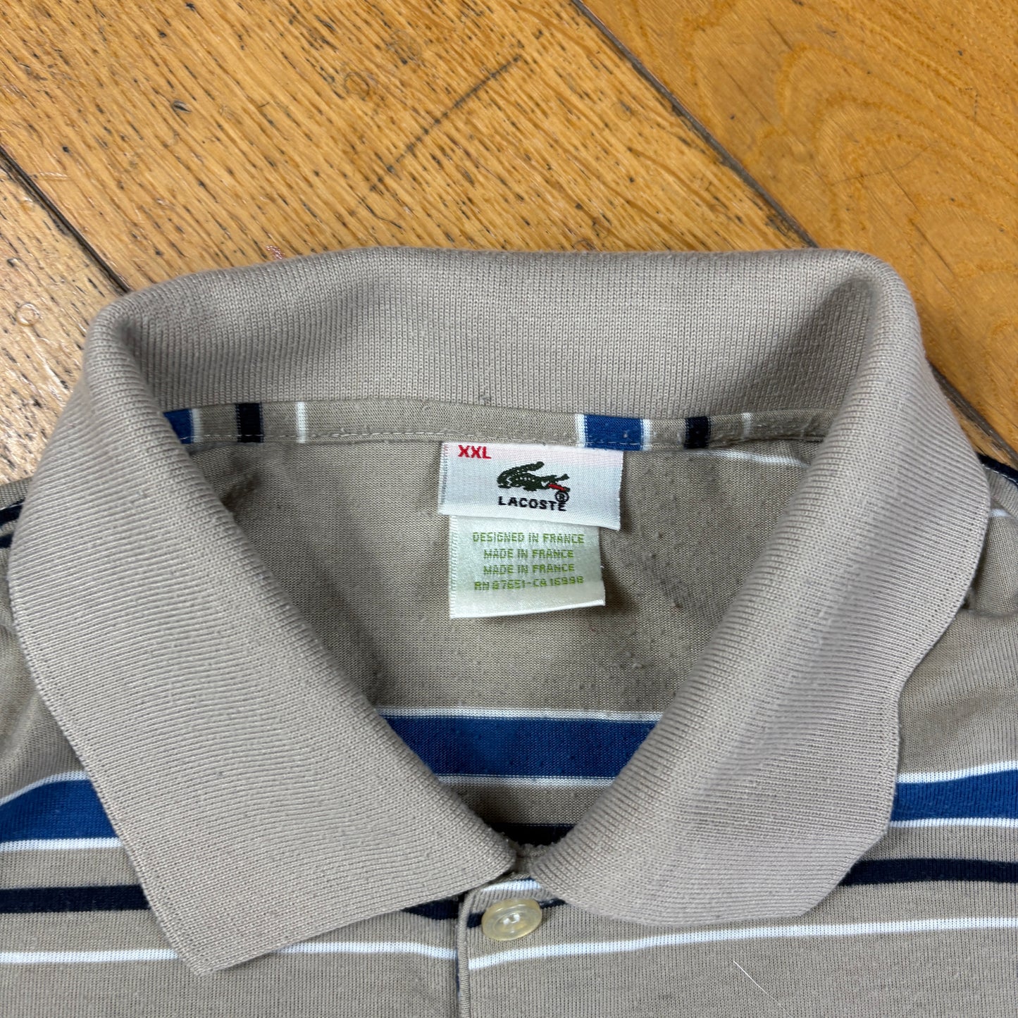 Vintage Lacoste Grey Blue Stripe Polo Shirt - L