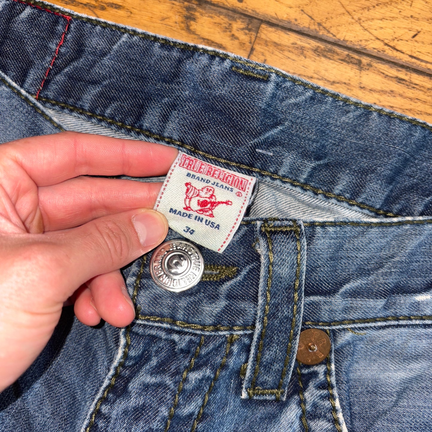 Vintage True Religion Blue Baggy Embroidered Y2K Shorts Jorts - 36