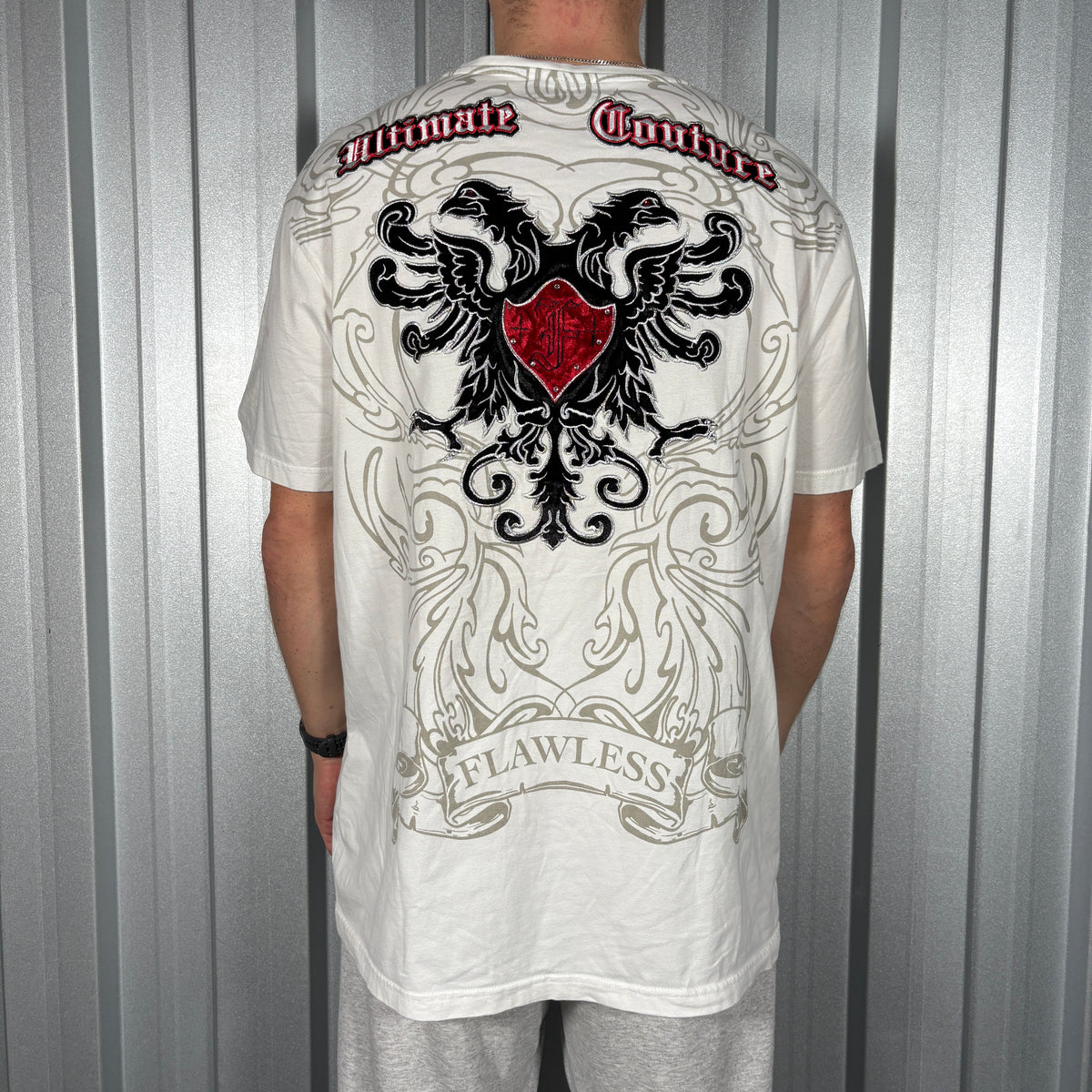 Urban Couture White Rhinestone Y2K Grunge Hip Hop T Shirt - XL
