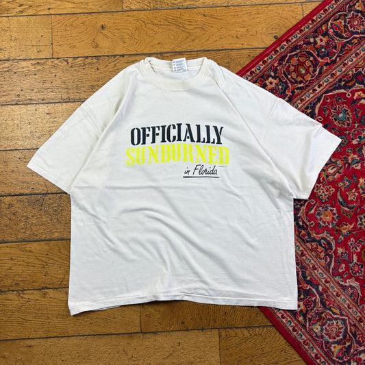 Vintage 90s Funny Sunburnt White Boxy Single Stitch Graphic T-Shirt - XL