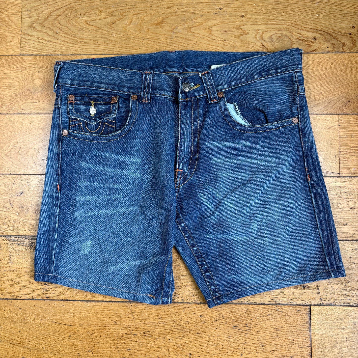 Vintage True Religion Blue Embroidered Y2K Shorts Jorts - 38