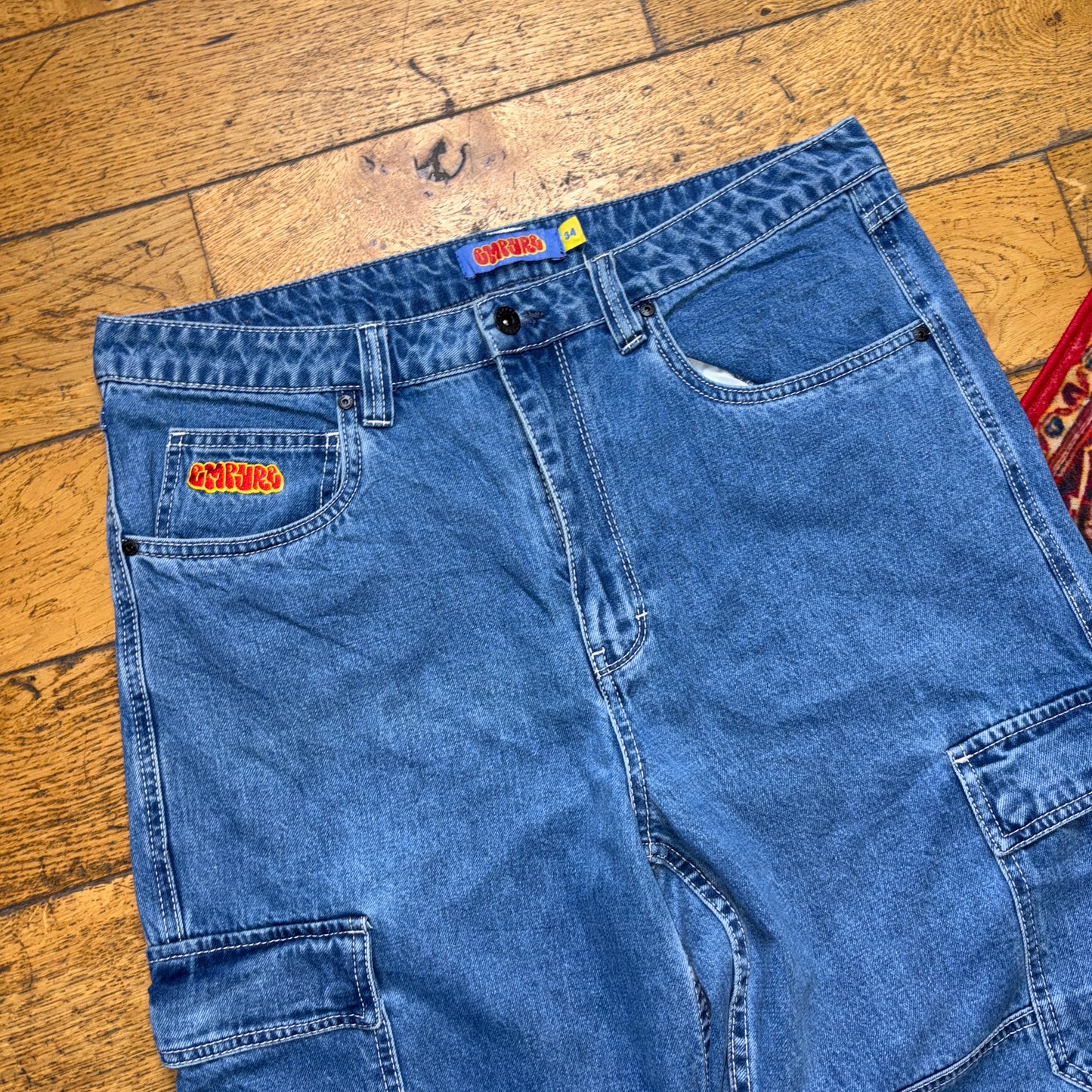 Vintage Empyre Blue Cargo Skate Embroidered Y2K Hip Hop Baggy Jeans - 36R