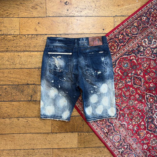 Vintage Blue Bleached Denim Shorts - 36