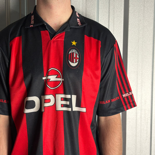 AC Milan Red Black Stripe Football Polo Shirt - XL