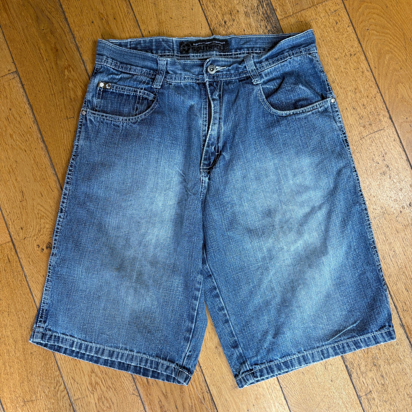 Vintage Southpole Embroidered Hip Hop Blue Baggy Shorts Jorts - 34