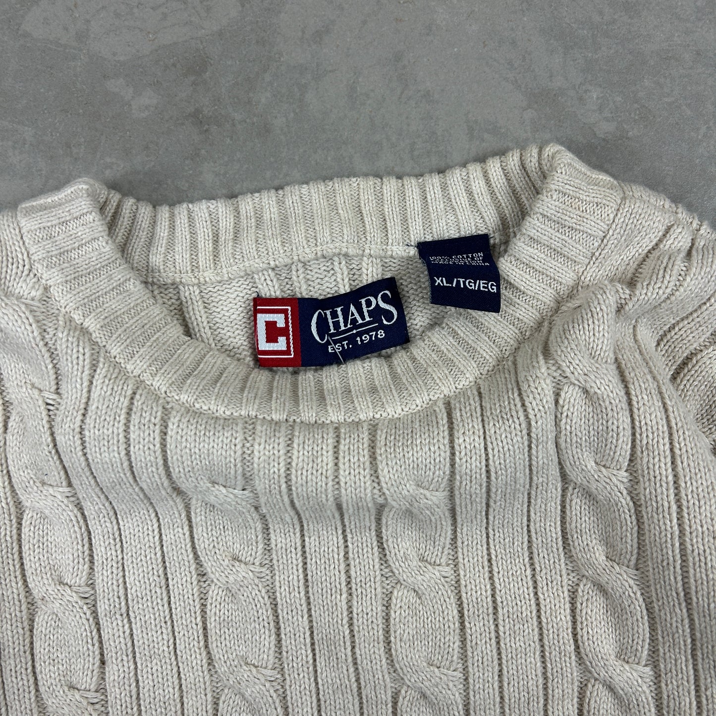 Vintage Chaps Ralph Lauren Chunky Cable Knit Cream Fisherman Jumper - L