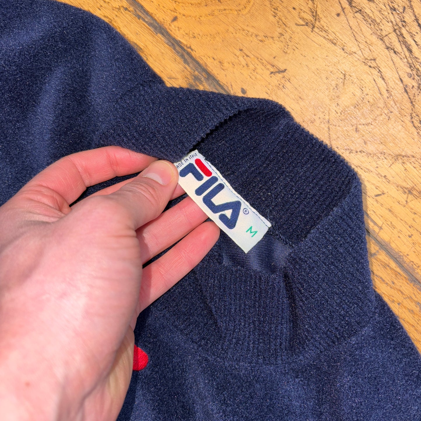Vintage 90s Fila Navy Roll Neck Embroidered Fleece Sweatshirt - S