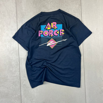 Vintage 90s Single Stitch Air Force Graphic Navy T-Shirt - M