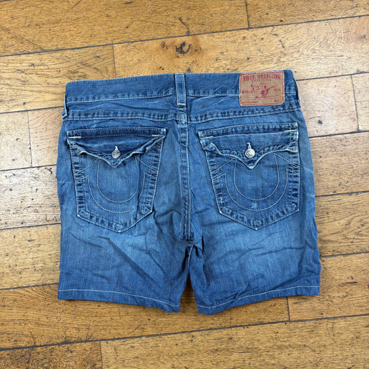Vintage True Religion Blue Embroidered Y2K Shorts Jorts - 38