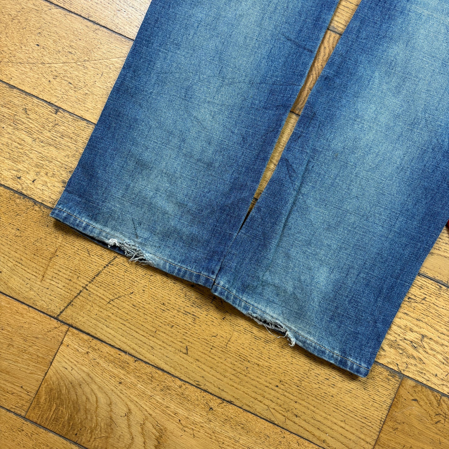 Vintage Split Blue Embroidered Y2K Hip Hop Straight Jeans - 40