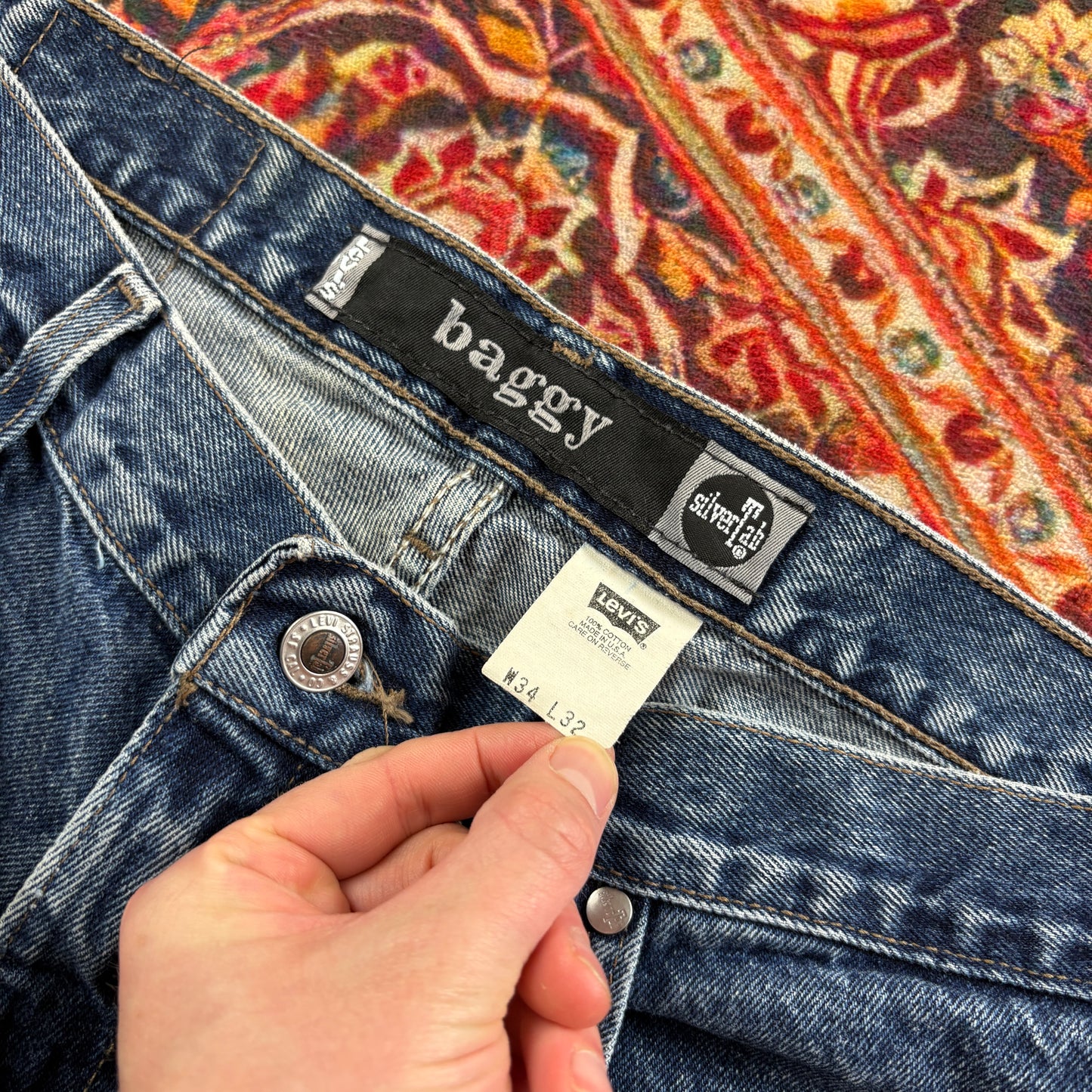 Vintage Levis Silver Tab 1998 Blue Hip Hop Baggy Jeans - 34