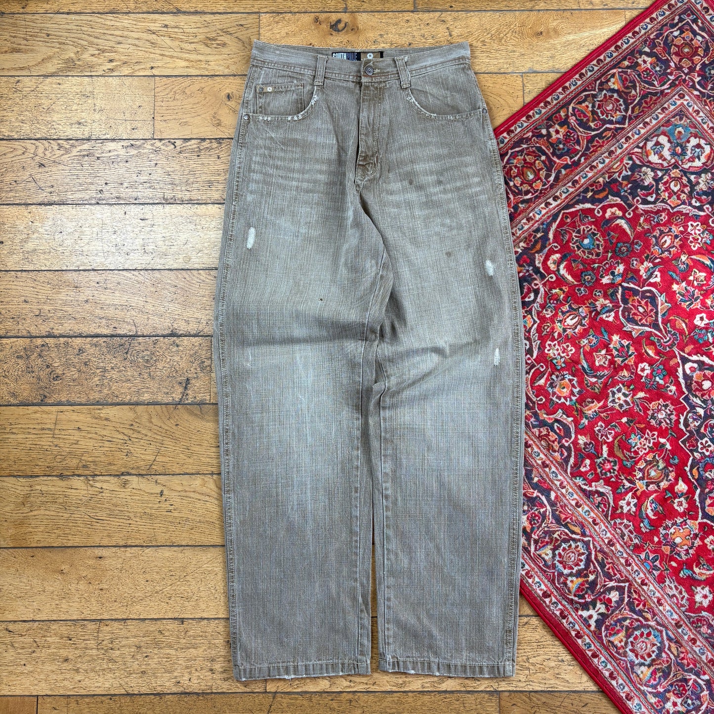 Vintage Southpole Brown Embroidered Y2K Hip Hop Baggy Jeans - 32