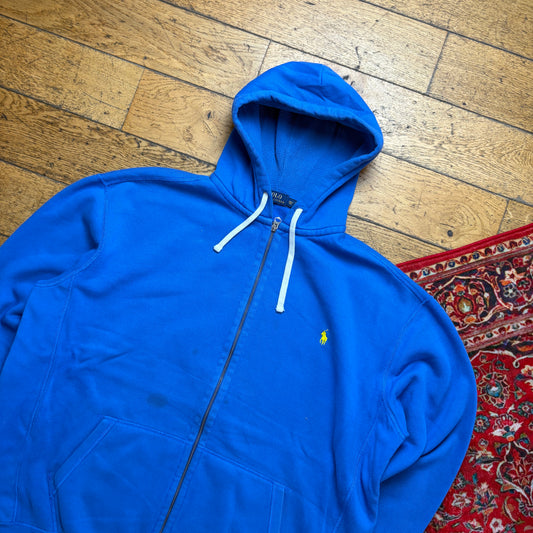 Vintage Ralph Lauren Blue Zip Hoodie Embroidered Sweatshirt - 2XL