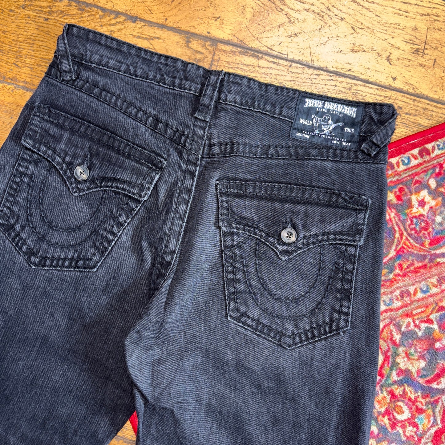 Vintage True Religion Black Baggy Embroidered Y2K Shorts Jorts - 34