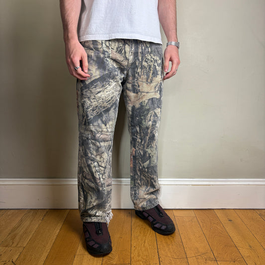 Vintage Real Tree Camo Green Hunting Fleece Lined Workwear Trousers - 34S