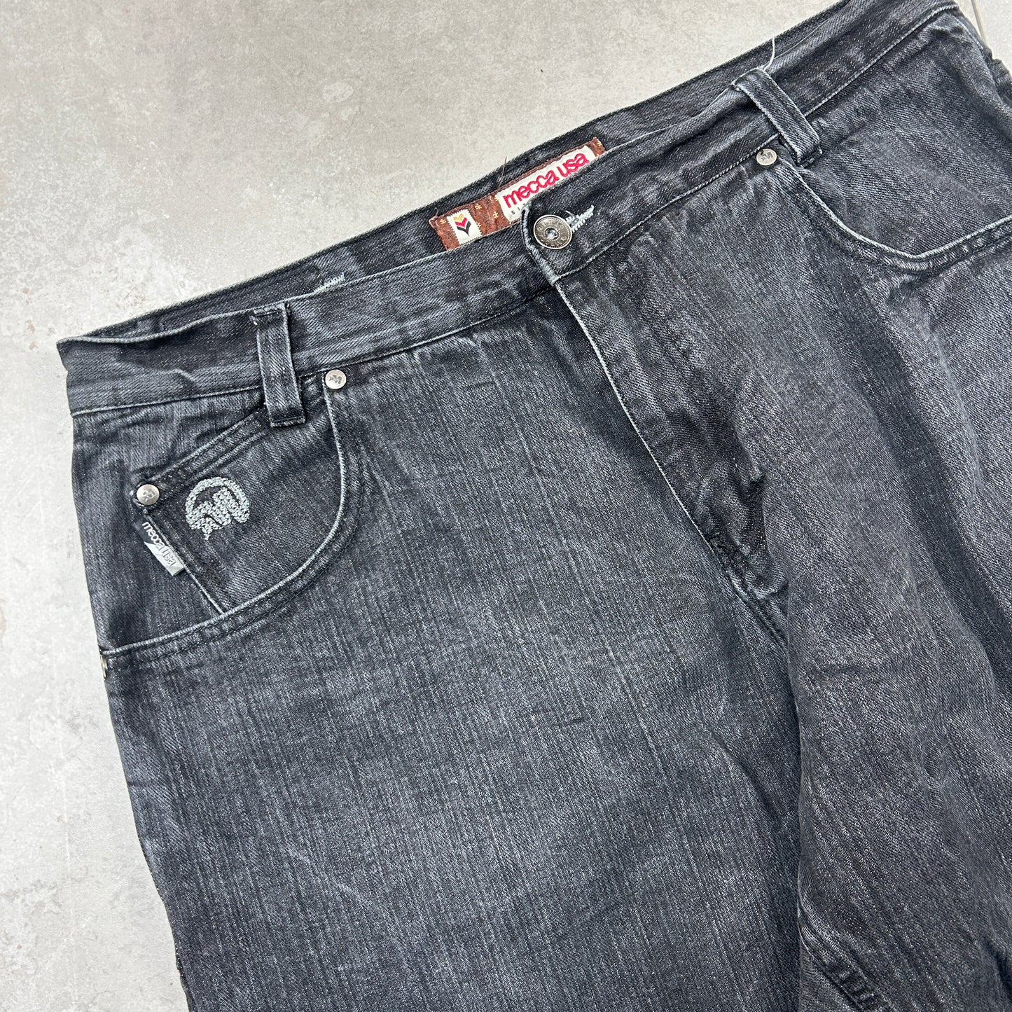 Vintage Mecca Embroidered Hip Hop Black Baggy Jeans - 40