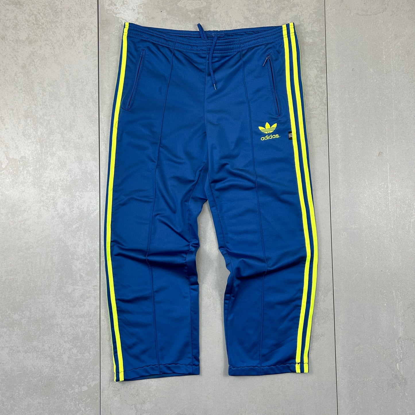 Vintage 90s Adidas Blue Yellow Stripe Baggy Tracksuit Track Pants Bottoms - L/XL