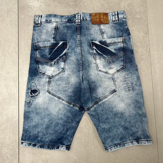 Vintage Embroidered Hip Hop Blue Shorts Jorts - 34