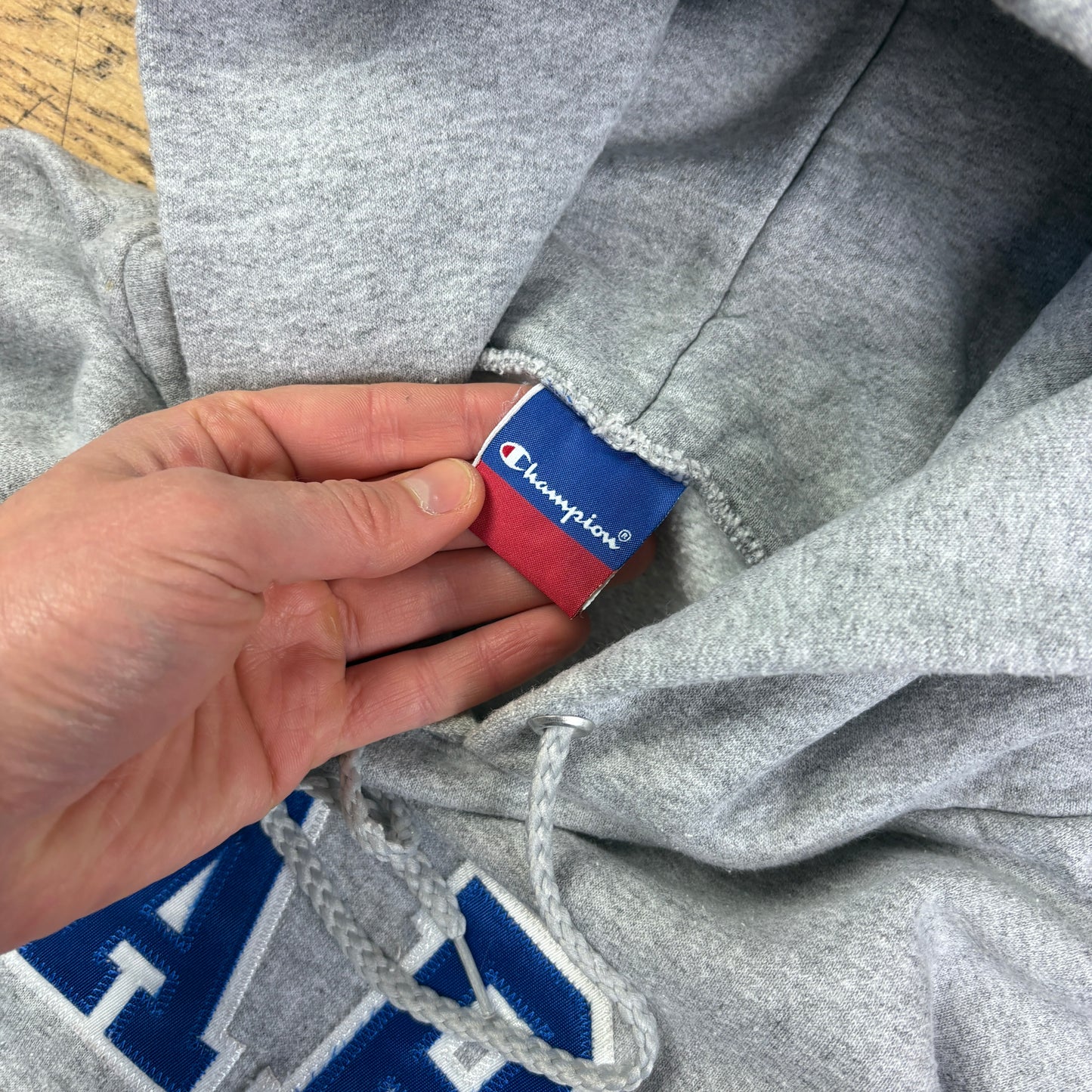 Vintage Champion Grey Boxy USA College Hoodie Embroidered Sweatshirt - M