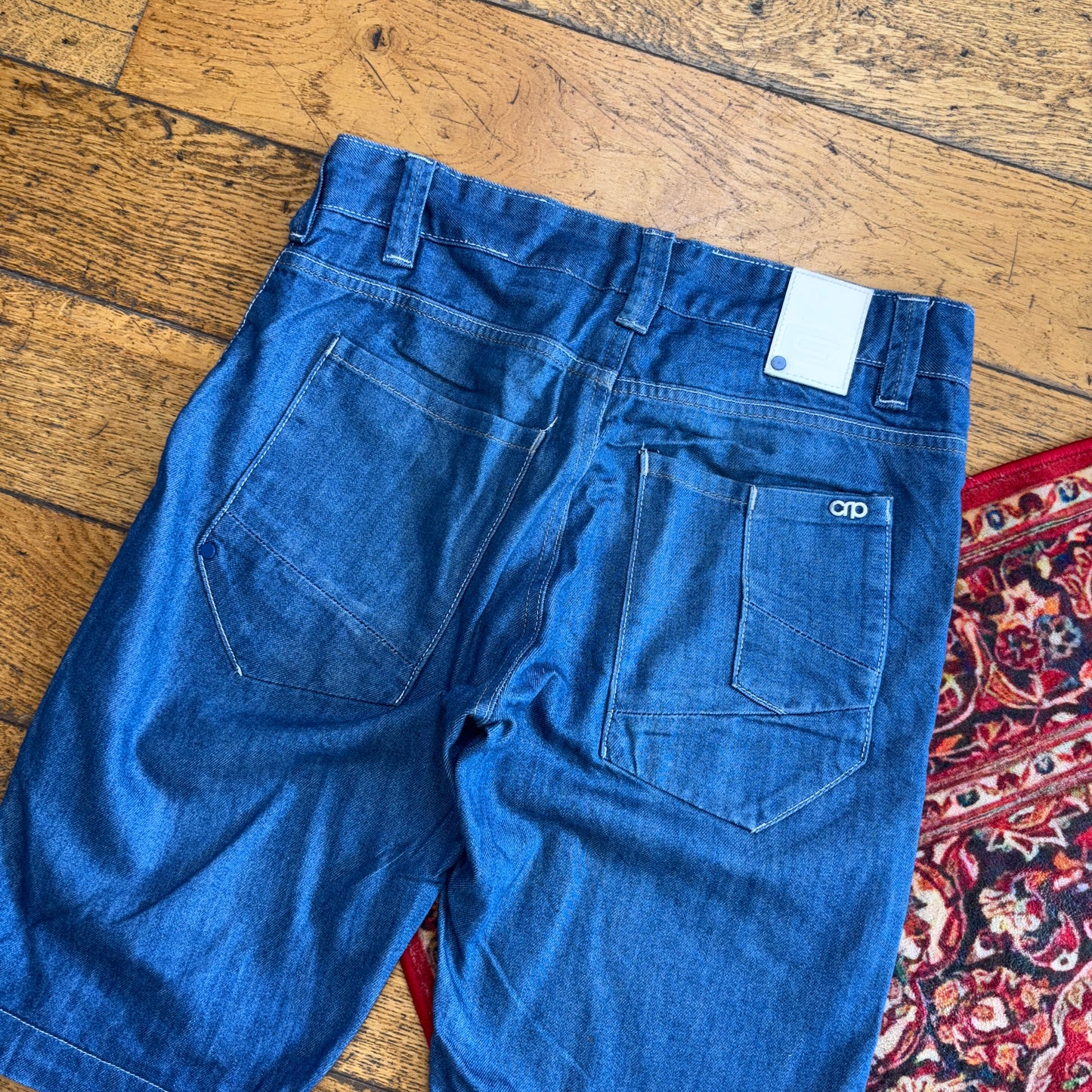 Vintage Blue Double Knee Denim Slim Shorts - 32