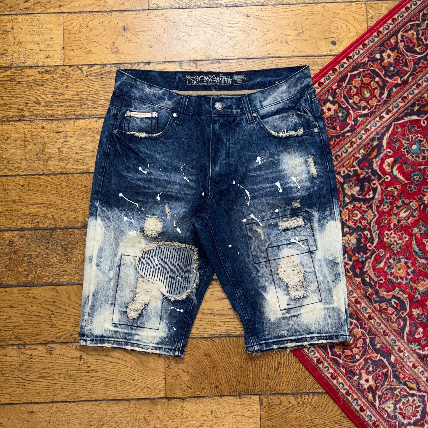 Vintage Blue Bleached Denim Shorts - 36