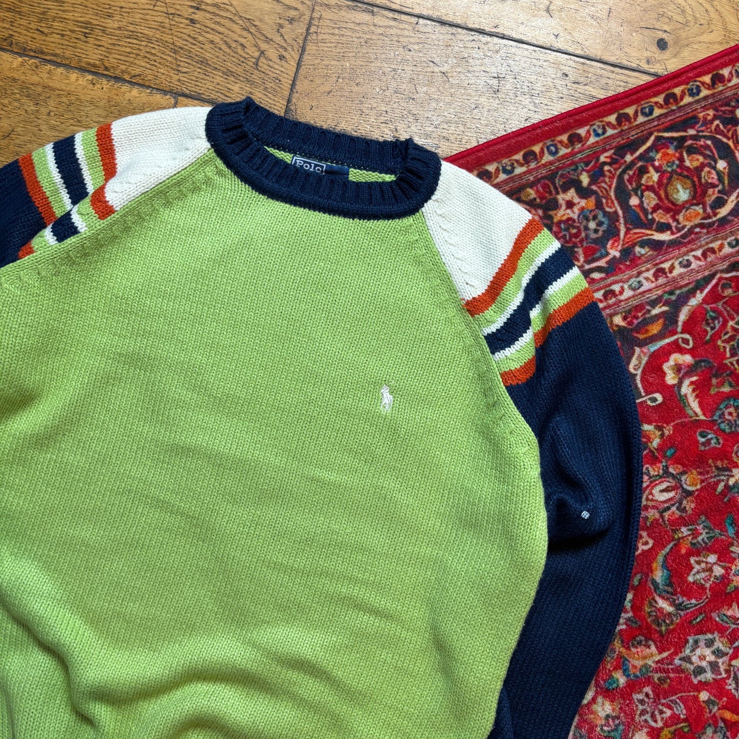 Vintage Ralph Lauren Green Navy Knit Jumper - M