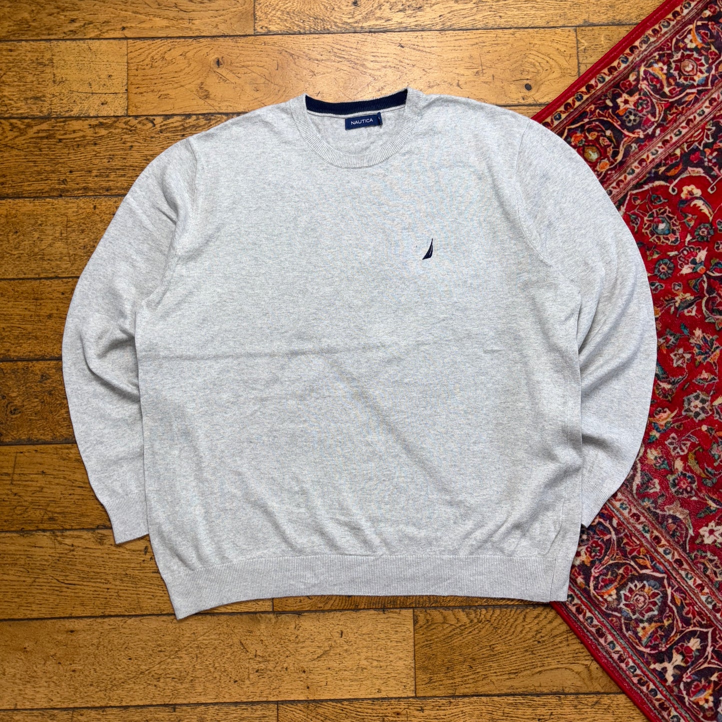 Vintage Nautica Grey Embroidered Knit Jumper - 2XL